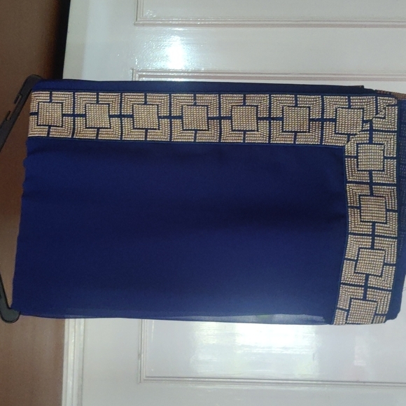Royal blue saree with jari border ,pure goregette - Picture 4 of 5